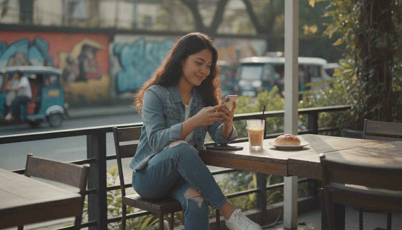 Philippines woman using mobile app