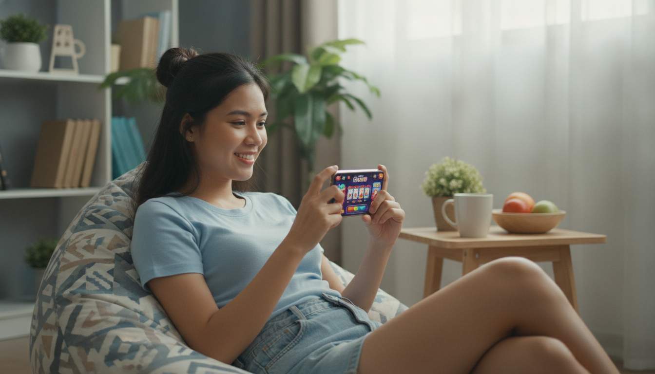 Philippines woman playing mobile casino games